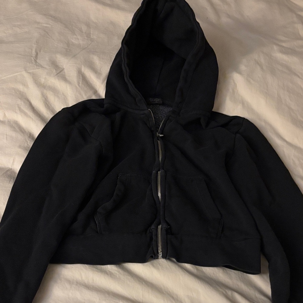 Brandy Melville Black Cropped Zip Hoodie